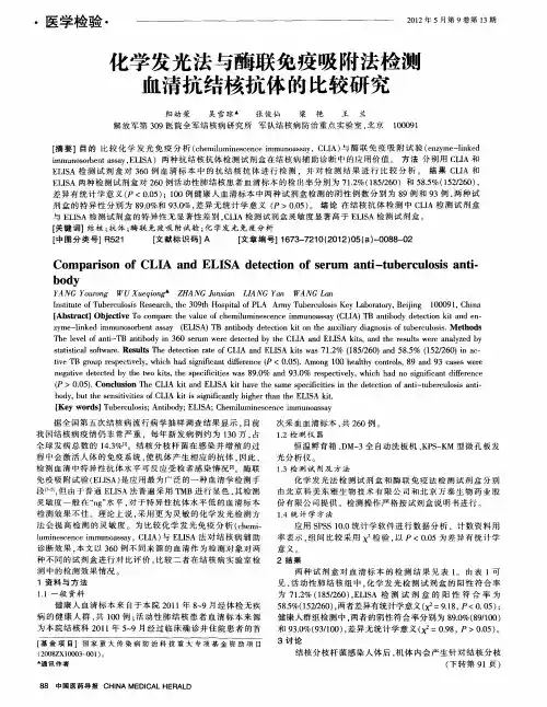 化学发光法与酶联免疫吸附法检测血清抗结核抗体的比较研究