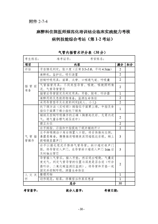 规培结业考试-气管插管评分表