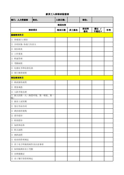 新员工入职培训检查表-(两个表格)
