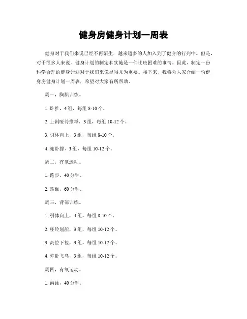 健身房健身计划一周表