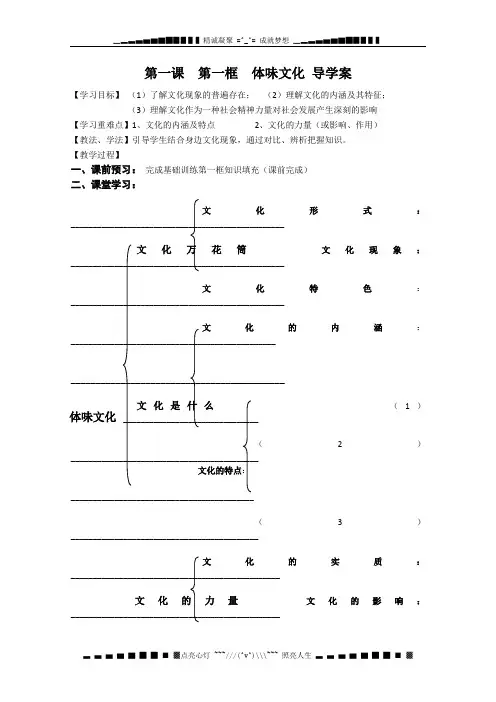 山东省德州市乐陵一中高二政治复习学案 第一课第一框《体味文化》