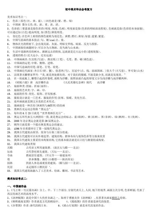2016年初中美术毕业会考复习资料整理打印版
