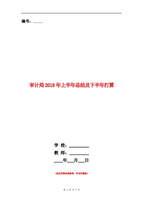 审计局2018年上半年总结及下半年打算