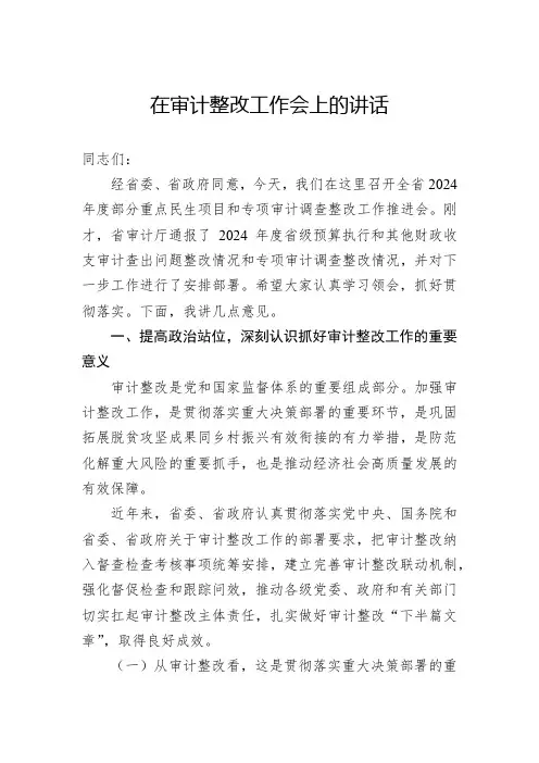 在审计整改工作会上的讲话