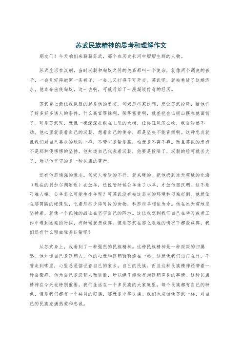 苏武民族精神的思考和理解作文