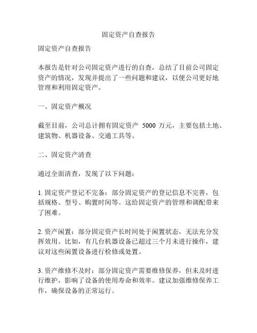 固定资产自查报告