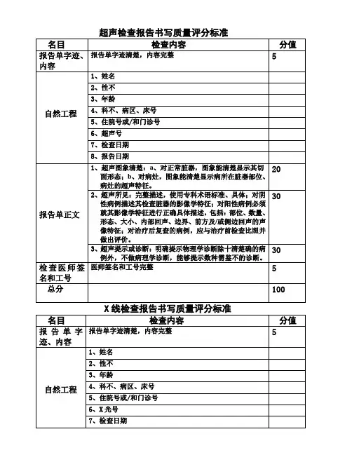 超声检查报告书写质量评估表