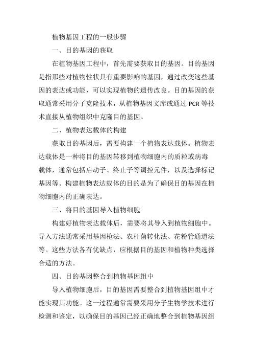 植物基因工程的一般步骤