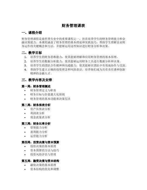 财务管理课表