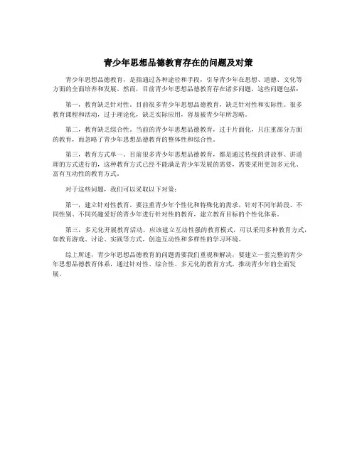 青少年思想品德教育存在的问题及对策