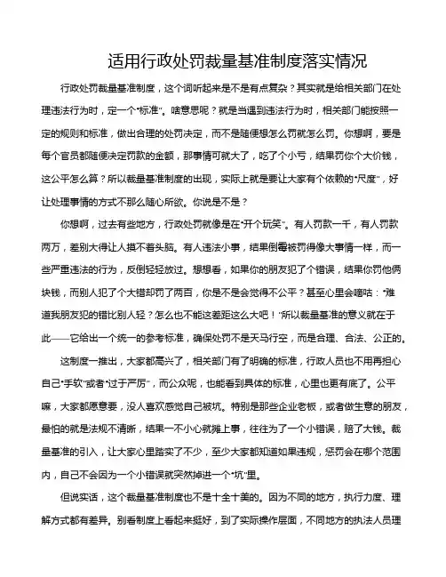 适用行政处罚裁量基准制度落实情况