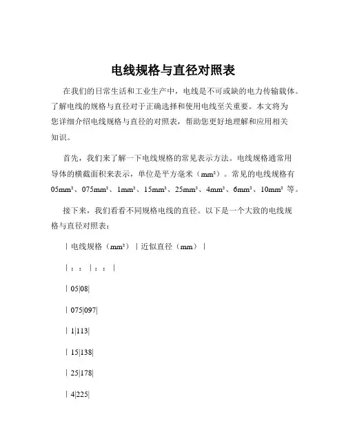 电线规格与直径对照表