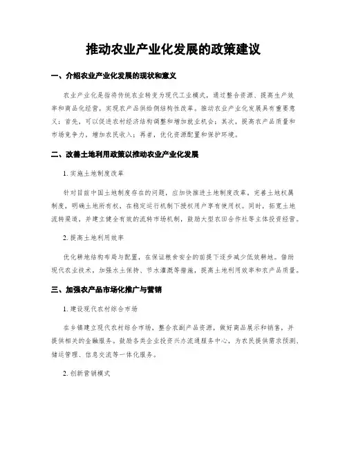 推动农业产业化发展的政策建议