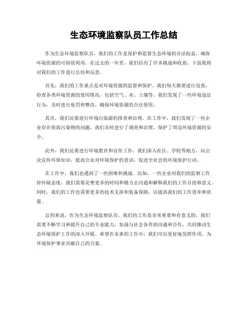 生态环境监察队员工作总结