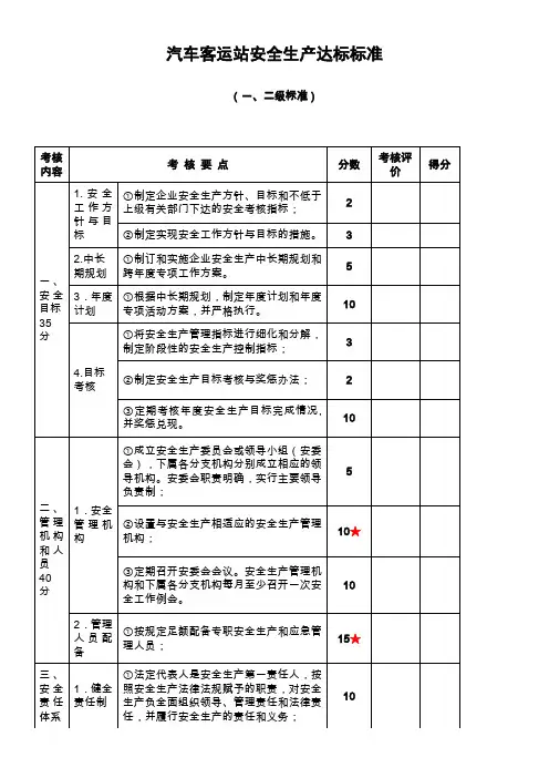 汽车客运站安全生产达标标准
