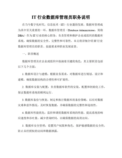 IT行业数据库管理员职务说明