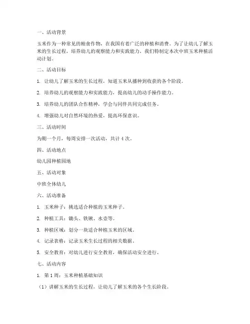 中班玉米种植活动计划方案