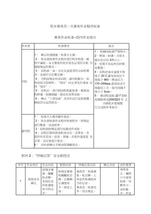 机车乘务员一次乘务作业程序标准