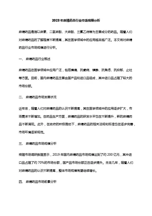 2023年麻精药品行业市场规模分析