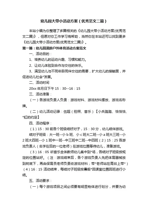 幼儿园大带小活动方案（优秀范文二篇）