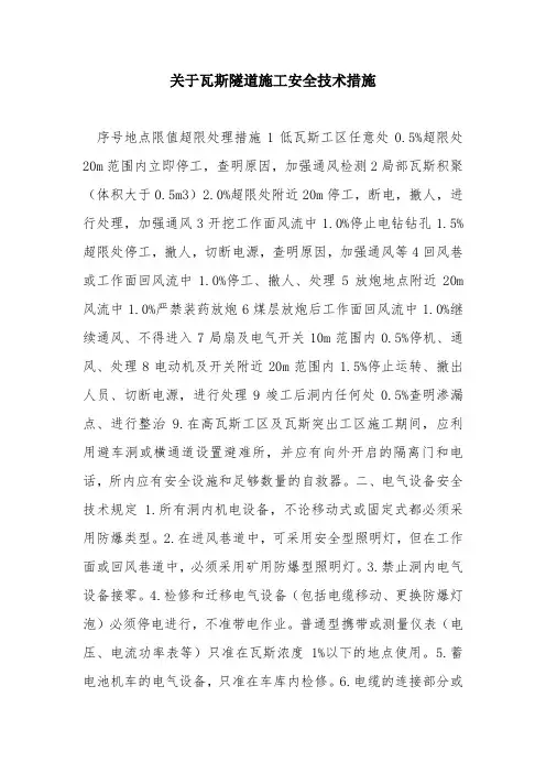 关于瓦斯隧道施工安全技术措施