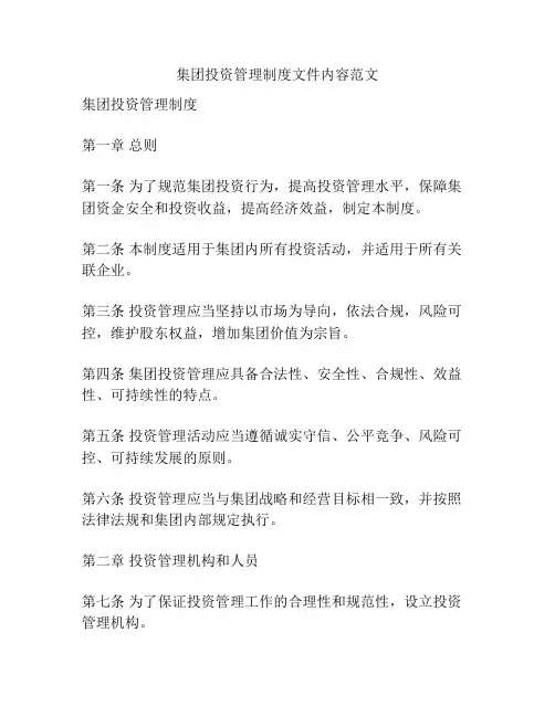 集团投资管理制度文件内容范文