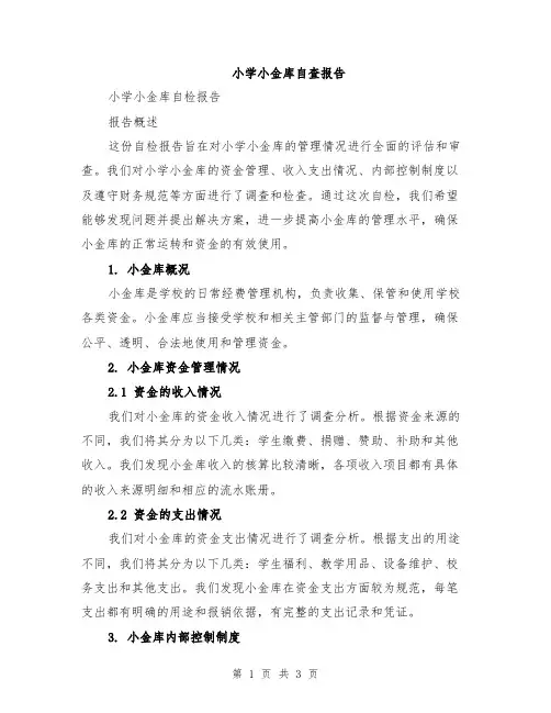 小学小金库自查报告