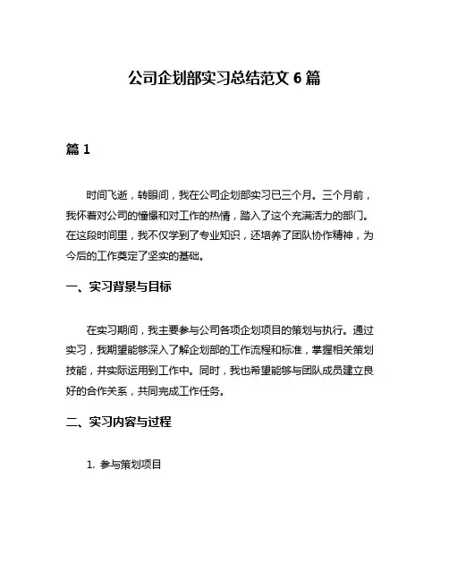 公司企划部实习总结范文6篇