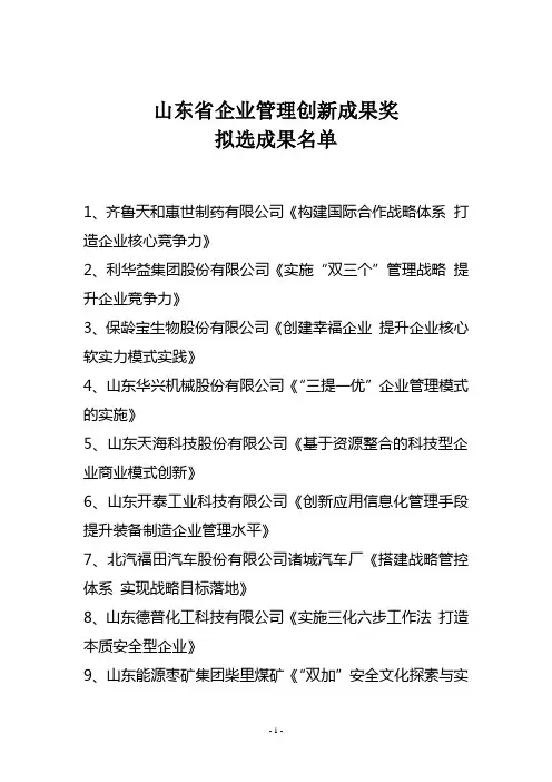 山东省企业管理创新成果奖