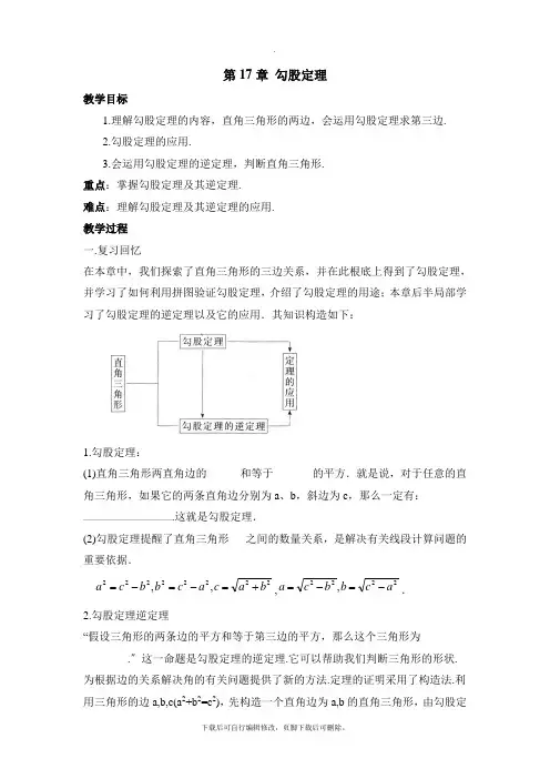 人教版数学八年级下册第十七章《勾股定理》复习教案2