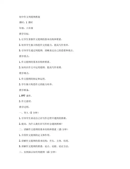 初中作文列提纲教案