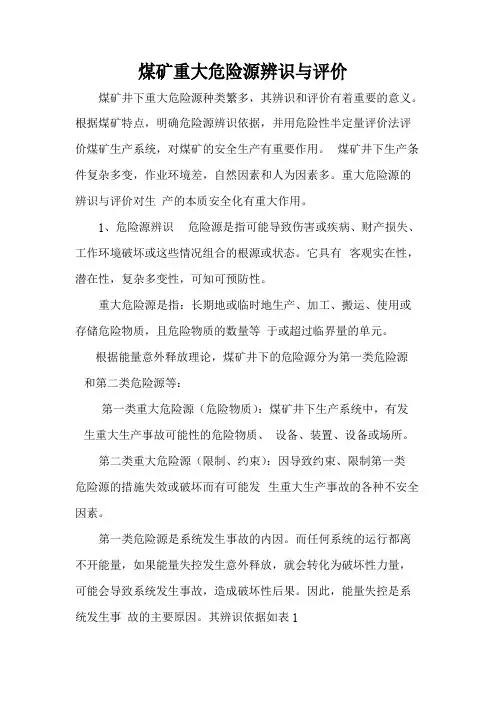 煤矿重大危险源辨识与评价