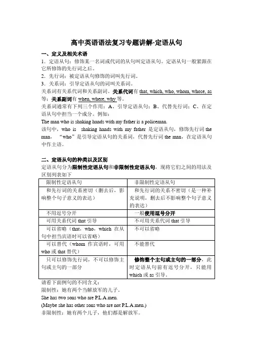 高中英语语法复习专题讲解-定语从句