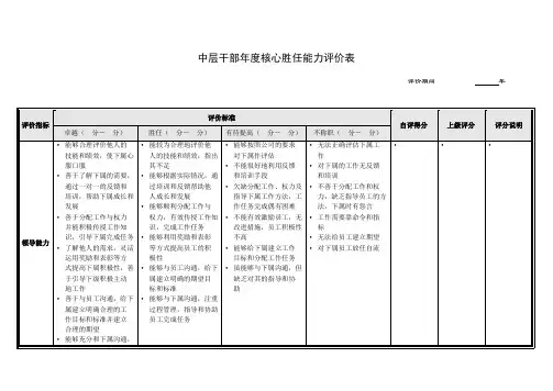 中层干部年度核心胜任能力评价表 模板