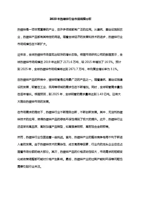 2023年热镀锌行业市场规模分析
