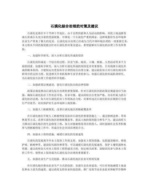 石漠化综合治理的对策及建议