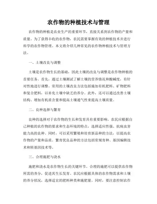 农作物的种植技术与管理