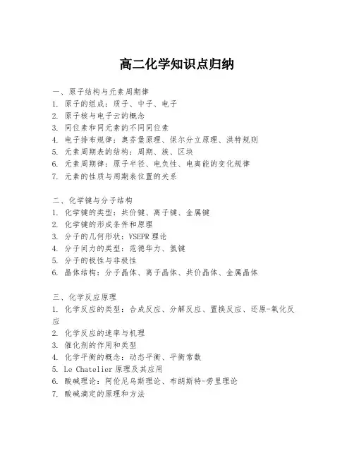 高二化学知识点归纳
