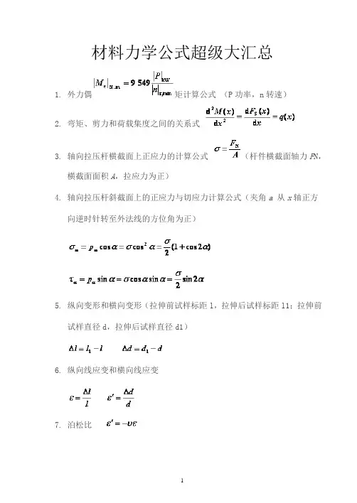 材料力学公式超级大汇总