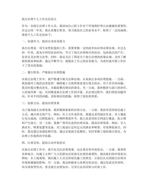 扬尘治理个人工作总结范文怎么写