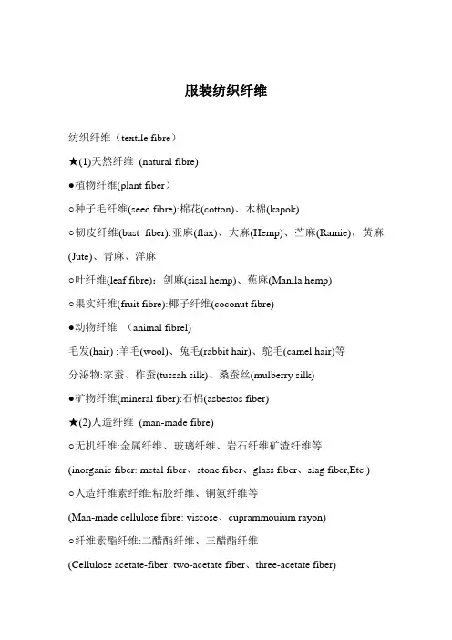 服装纺织纤维中英文介绍