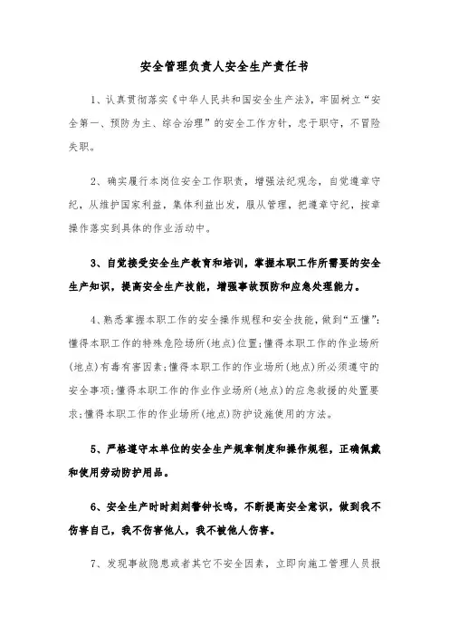 安全管理负责人安全生产责任书(六篇)