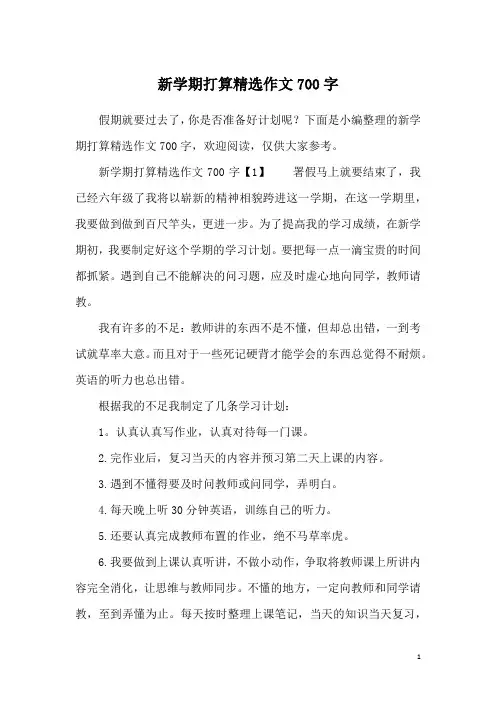 新学期打算精选作文700字