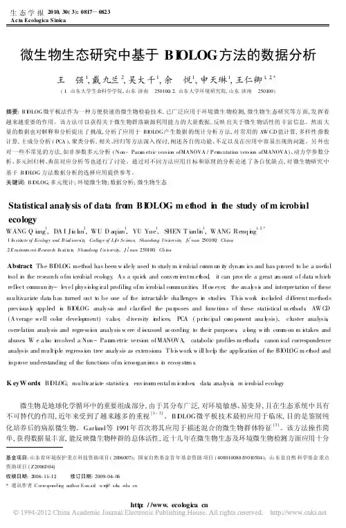 微生物生态研究中基于BIOLOG方法的数据分析