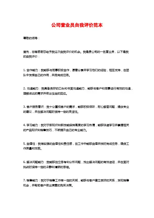 公司营业员自我评价范本 (2)