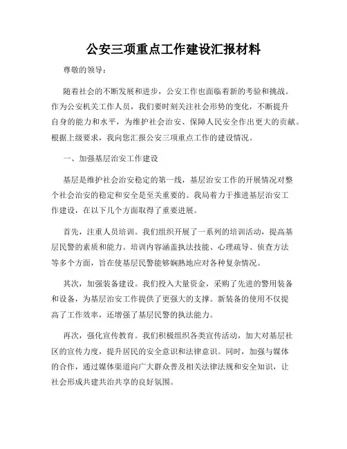 公安三项重点工作建设汇报材料