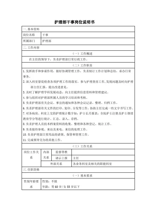 人民医院护理部干事岗位说明书