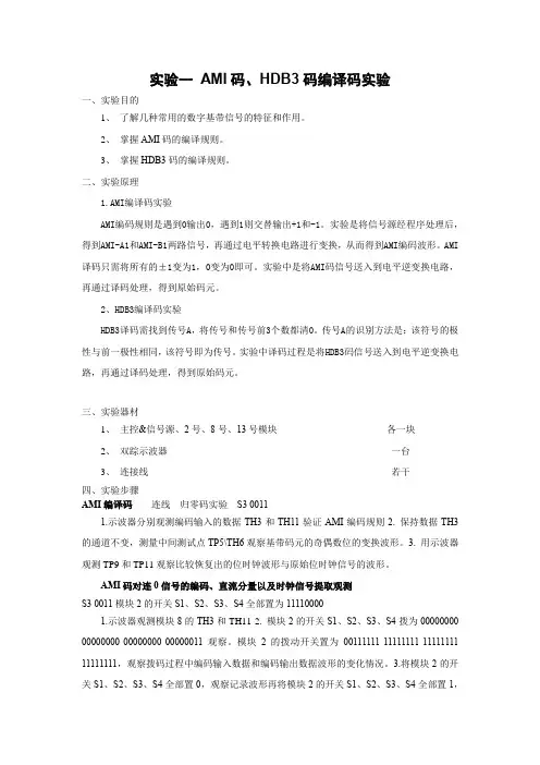 实验一 AMI码、HDB3码编译码实验