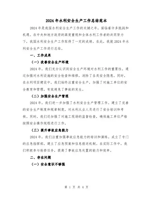 2024年水利安全生产工作总结范本(2篇)