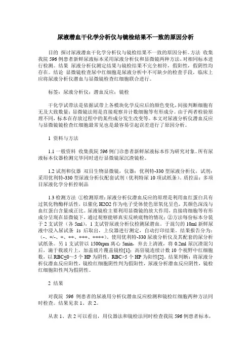 尿液潜血干化学分析仪与镜检结果不一致的原因分析